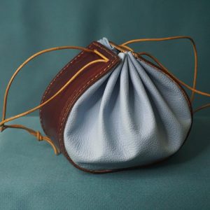 Bourse en cuir - Bleu et marron
