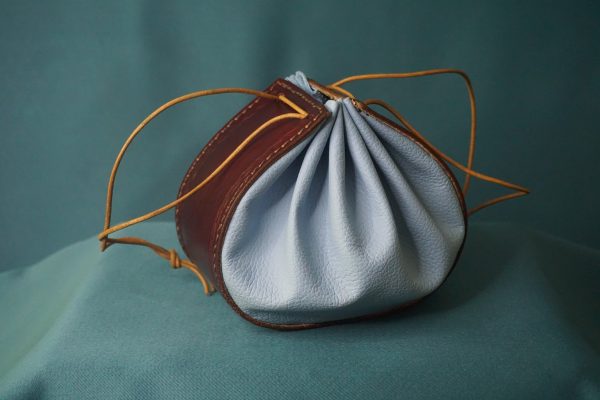 Bourse en cuir - Bleu et marron